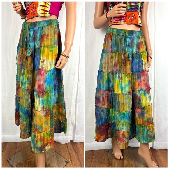 Handmade Tie Dye Boho Hippie Patchwork Long Skirt - Picture 4 of 9